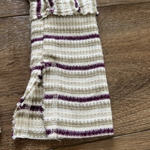 Free People Bodysuit Womens Lg By The Fire Thermal Striped Textured V-Neck Boho - Picture 8 of 11